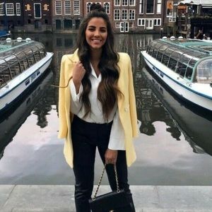 Zara open front lapel yellow coat S NWT